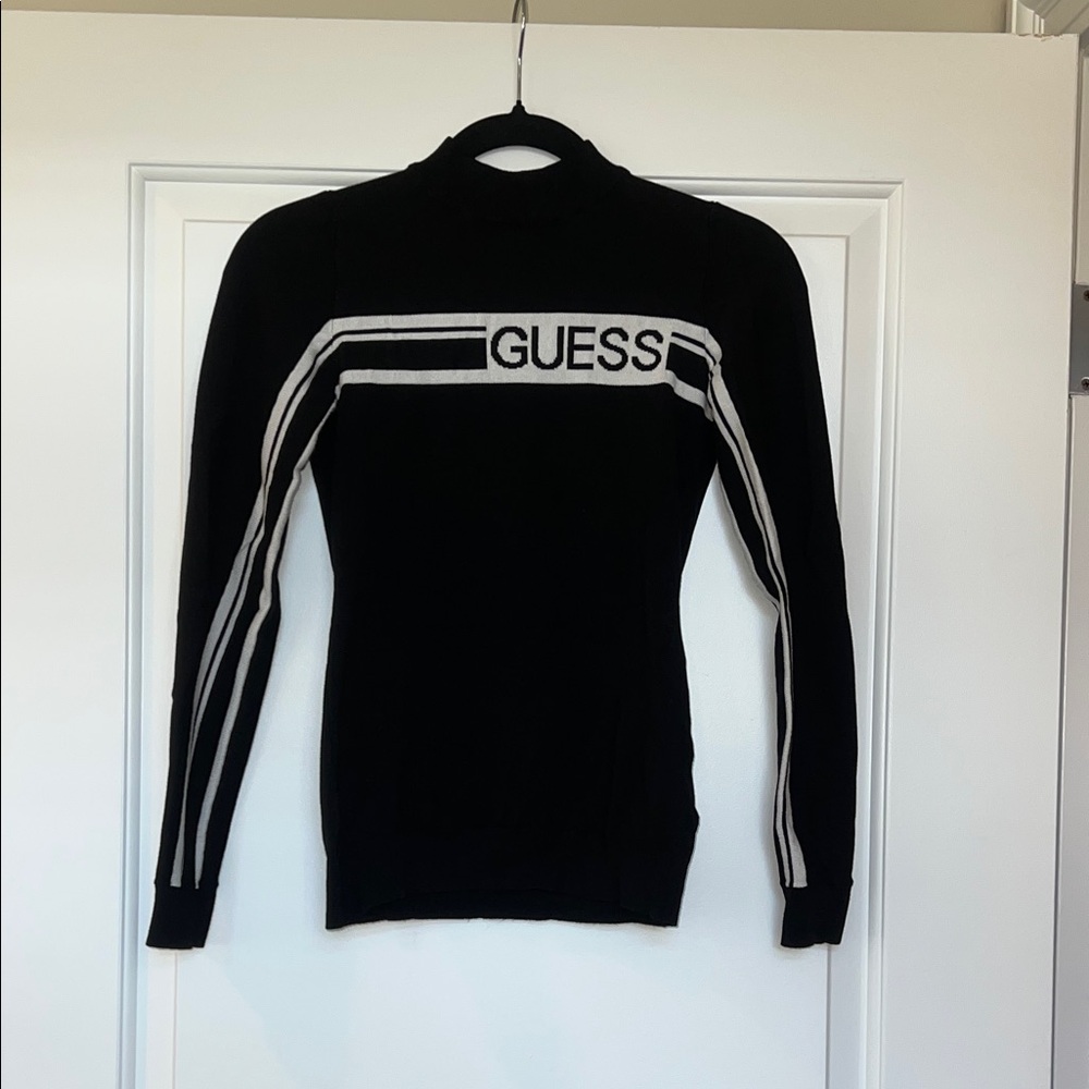 Guess Vintage Black Sweatshirt Top with White Stripes